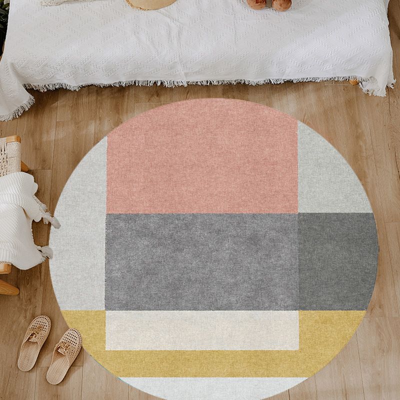Unique Multicolor Modernist Rug Polyester Geometric and Stripe Pattern Rug Washable Pet Friendly Non-Slip Carpet for Living Room