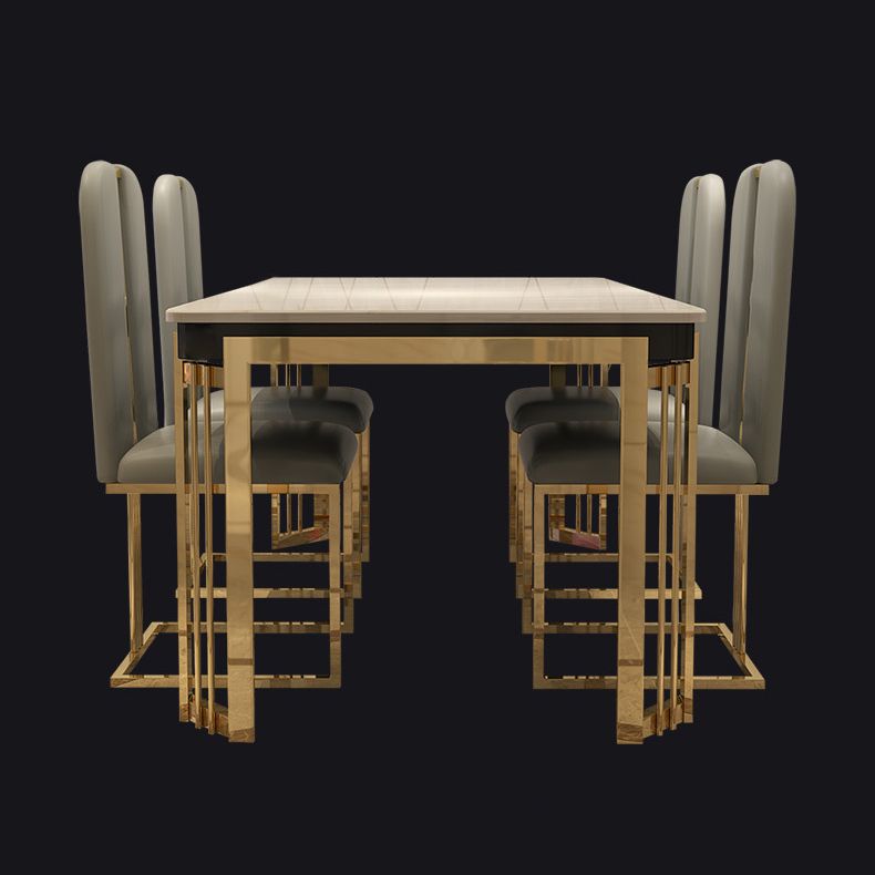 Rectangle Metal Base Table Glam Style Dining Table with 4 Legs
