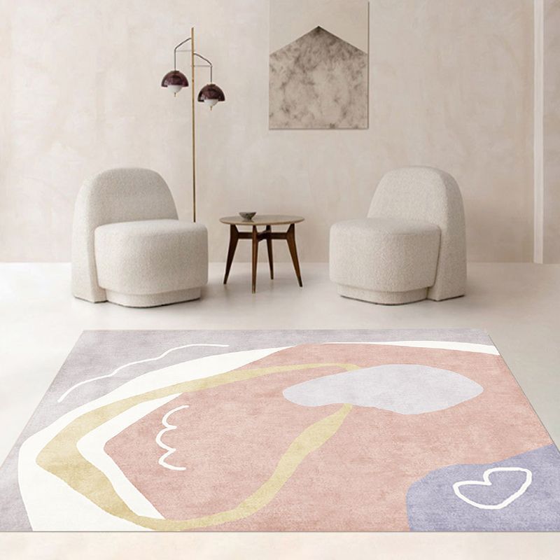 Apricot Tone Simple Area Rug Polyester Color Block Print Rug Non-Slip Backing Carpet for Living Room