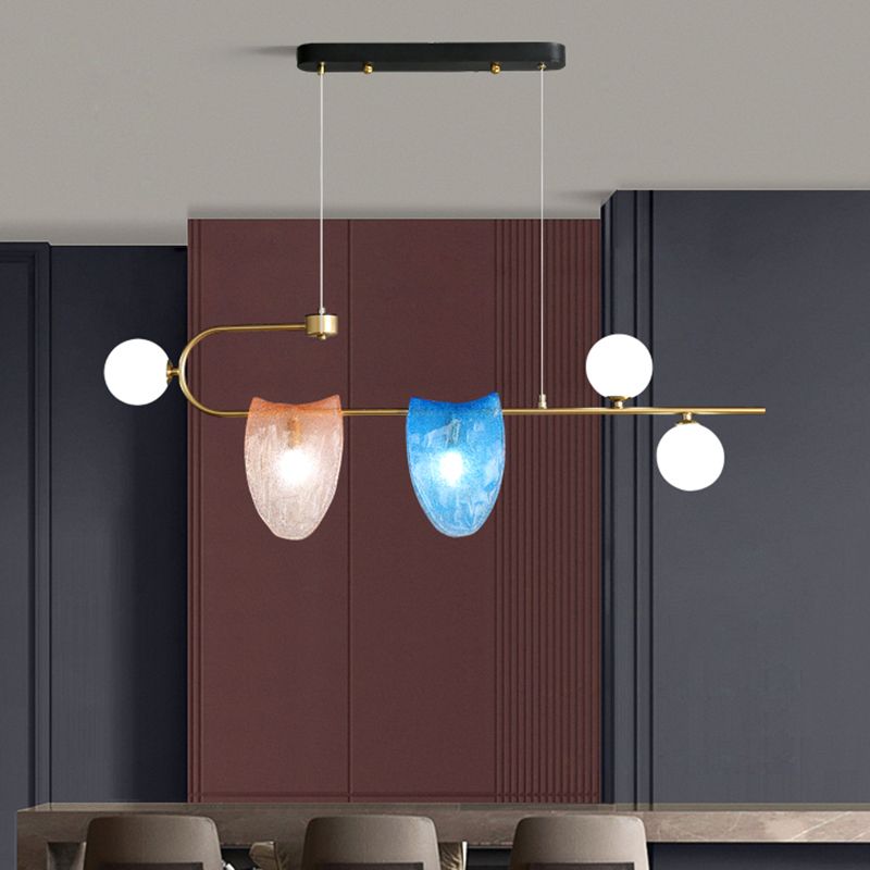 Geometrische hanger kroonluchter hedendaagse helder/roze blauw glas 5-head eetkamer led pendulum licht