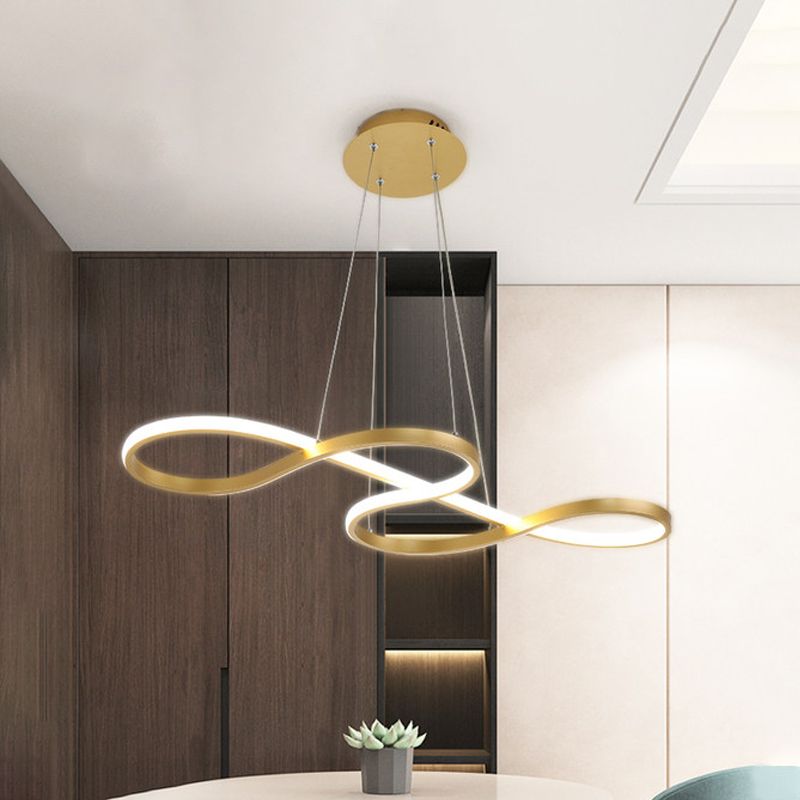 Twisty a pendente lampadario semplicità finitura oro acrilica finitura 24,5 "/31,5" Lampada a led larga sul tavolo da pranzo sul tavolo da pranzo
