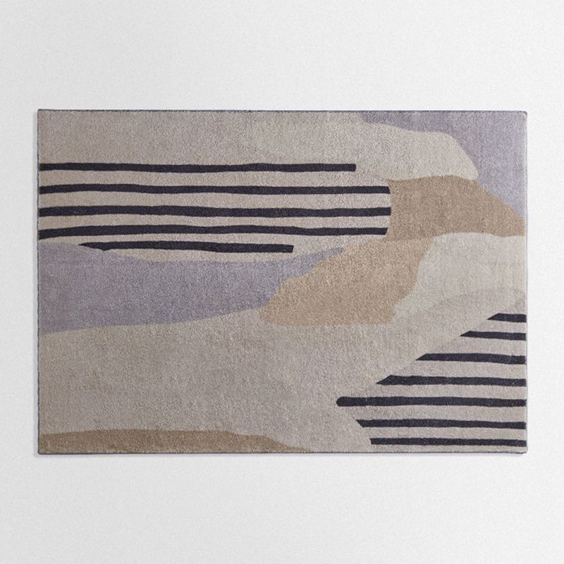 Brown Casual Rug Polyester Striped Rug Non-Slip Backing Rug for Home Decor