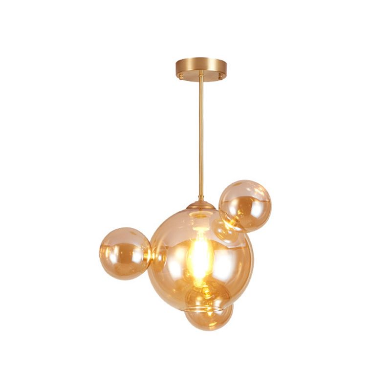 Amber Glass Bubble Shape Pendant Modernist 1 Light Hanging Lamp Kit over Dining Table