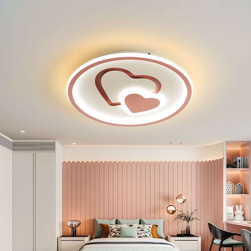Heart Shaped Thin LED Ceiling Light Modern Acrylic Bedroom Circle Flush Mount in Black/Pink/Blue, 16"/19.5" Width