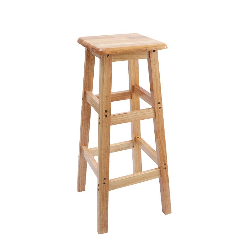 Industrial Wooden Counter Chair Square Backless Solid Wood Round High Chair with 4 Legs