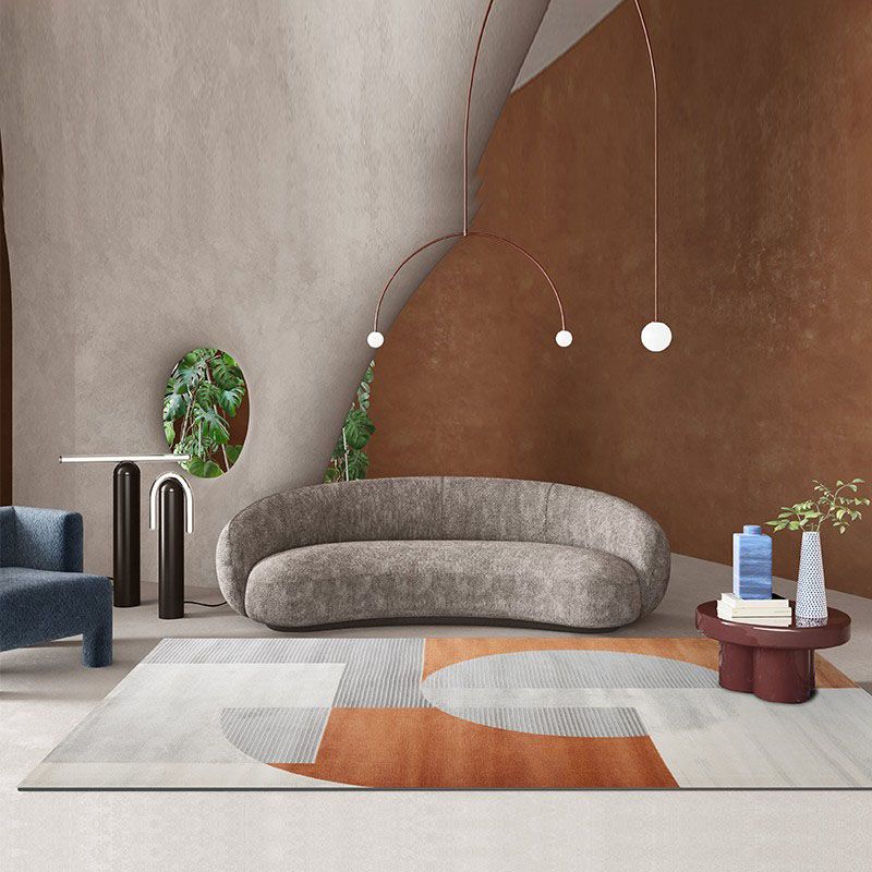 Artistic Orange Tone Carpet Modern Area Rug Polyester Stain Resistant Washable Rug for Living Room