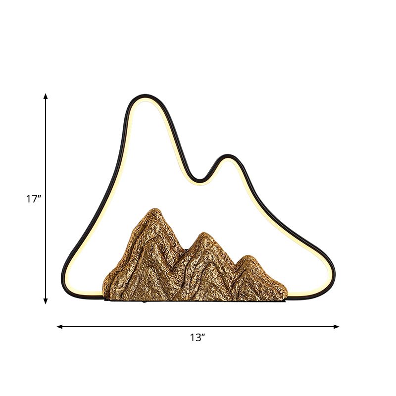 Geometric Shaped Ironic Mural Light Oriental Style LED Black and Gold Wall Lamp with Mountain Pattern