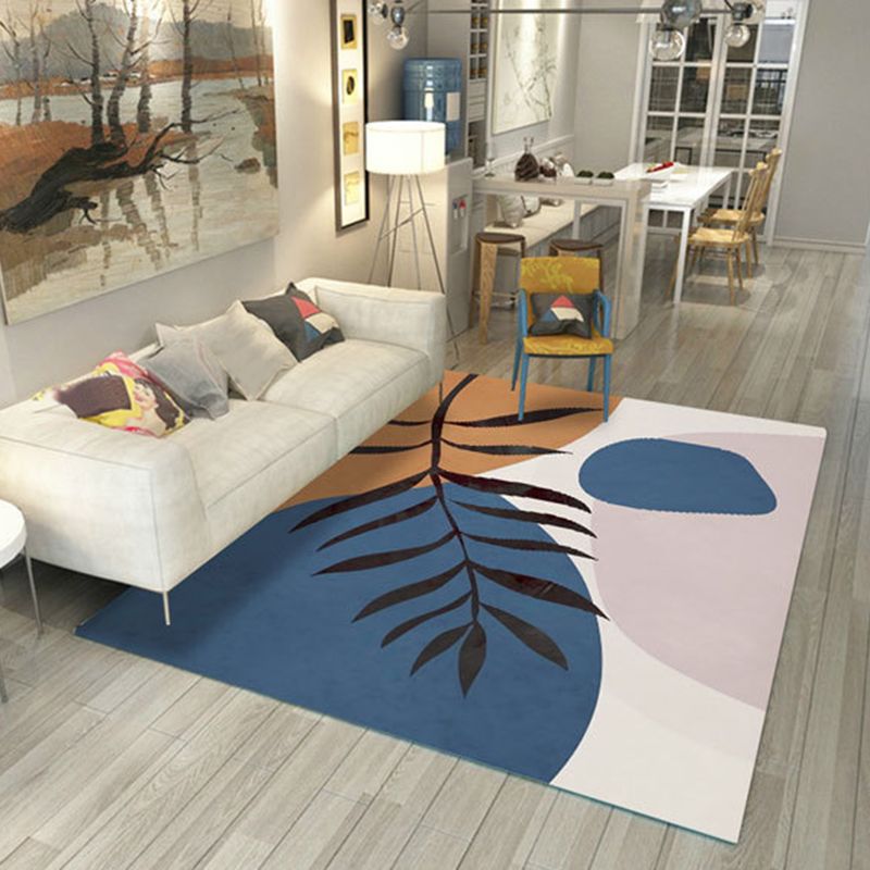 Contemporary Botanical Print Carpet Polyester Area Rug Non-Slip Backing Indoor Rug for Living Room