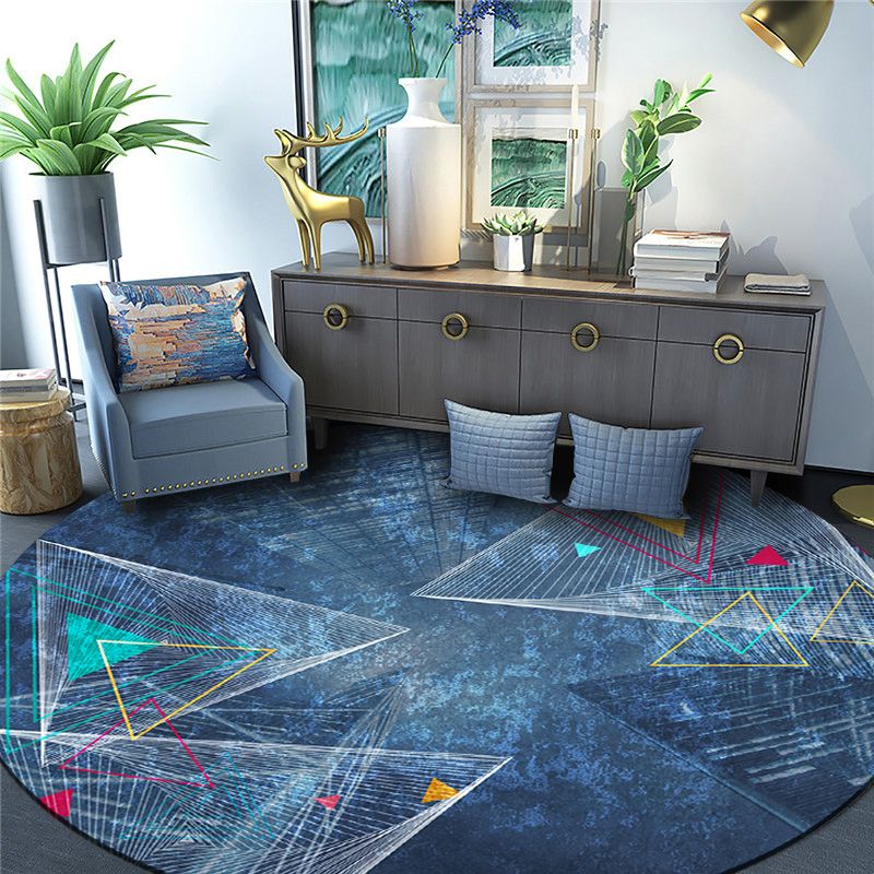 Round Contemporary Rug Living Room Abstract Pattern Carpet Stain Resistant Indoor Rug