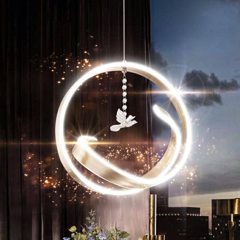 Art Deco Loop Shaped Pendant Lighting Fixture Metallic Dining Room LED Chandelier