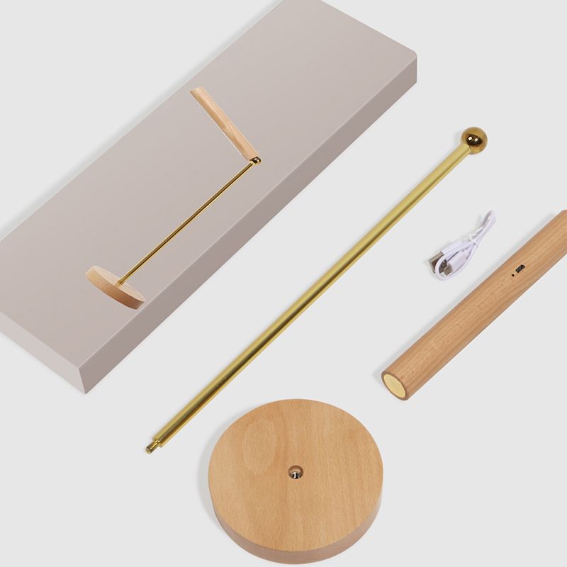 Modern Linear Table Lamp Yellow 1 Light LED Table Lamp with Wood for Dormitory