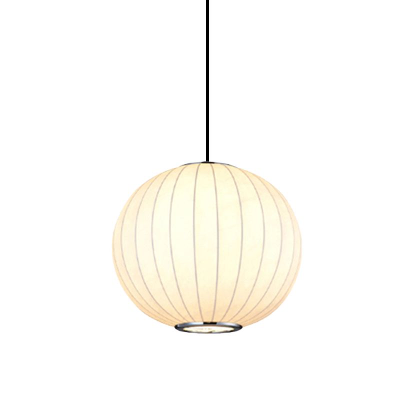 Simplicity 1 Light Hanging Light with Fabric Shade White Globe Suspension Pendant, 10"/12"/16"W