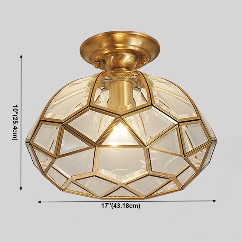 Colonial Style Bowl Flush Mount Copper Indoor Ceiling Fixture with Pure Glass Shade