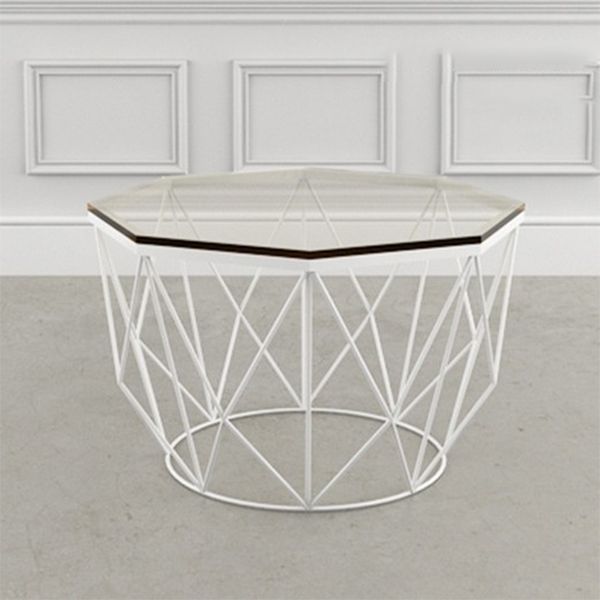 Modern Frame Coffee Table Round Glass Top Coffee Cocktail Table