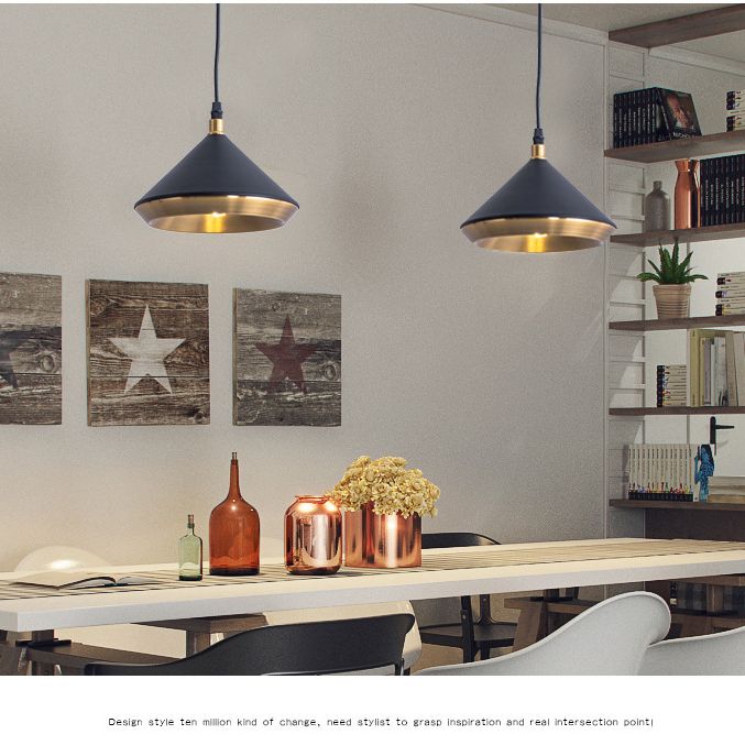 Modern Style Cone Metal Shade Hanging Light Single Bulb Mini Suspension Lamp for Bedroom