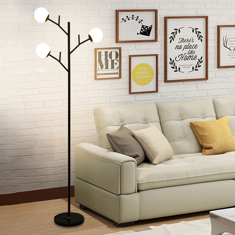 Metallbaumartigen Bodenlicht zeitgenössische 3 Lampen schwarz/weiße stehende Lampe für Schlafzimmer