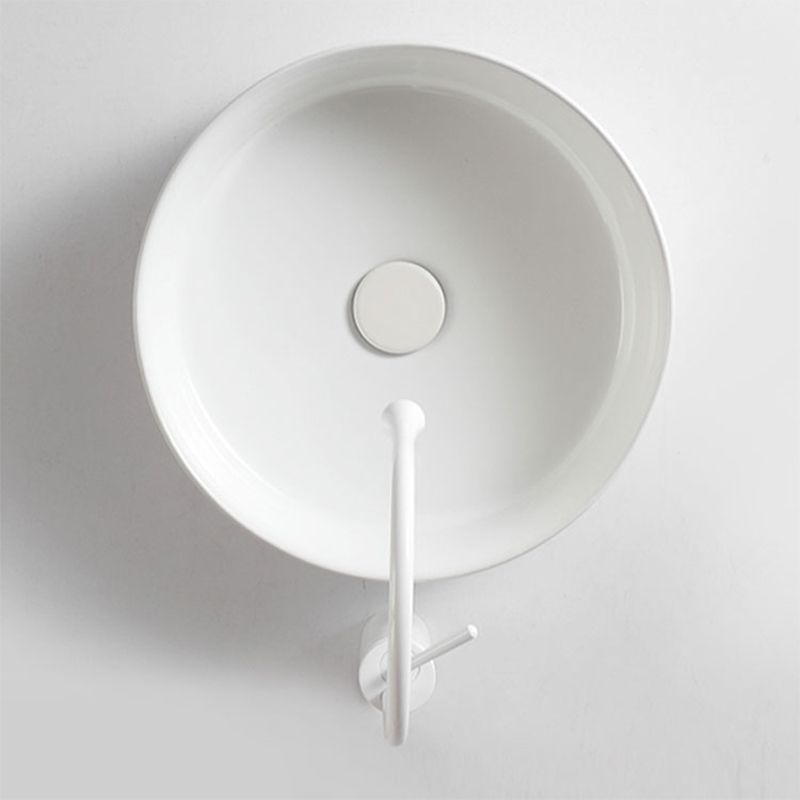 Modern Bathroom Sink Porcelain Round Vessel Sink with Pop-Up Drain