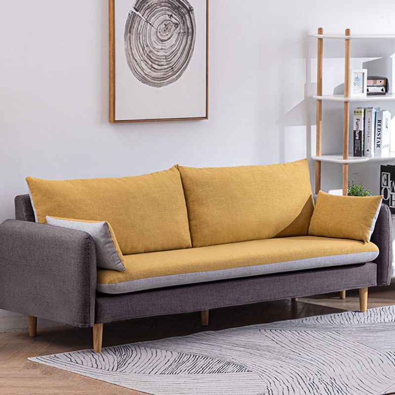 Moderne houten benen stof bank standaard vierkante arm losse achterbank