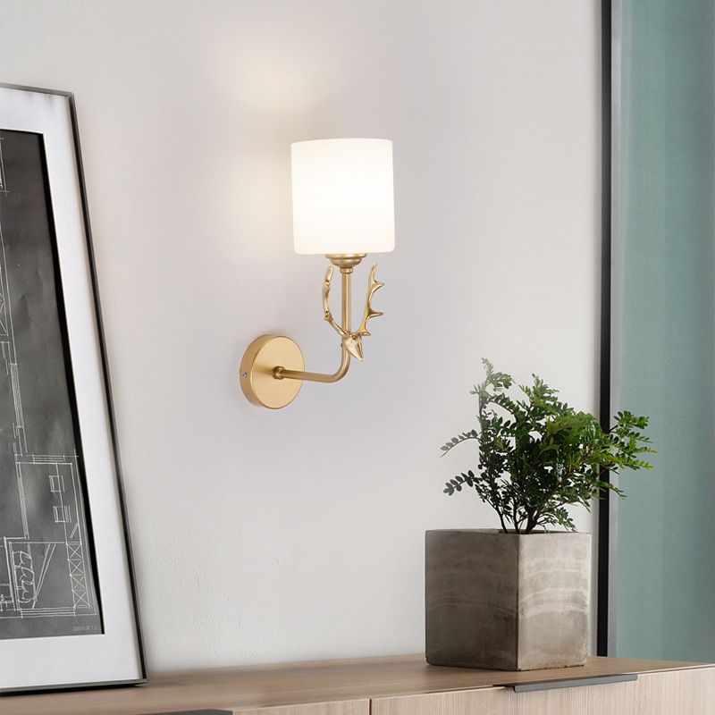 1-Light Cylinder Sconce Light Modern Glass Sconce Light Fixture