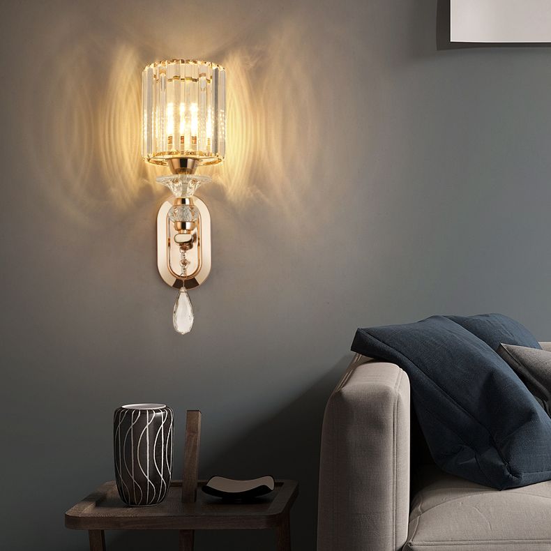 Cylinder Crystal 1-Light Wall Sconce Contemporary Wall Mounted Lamp for Living Room