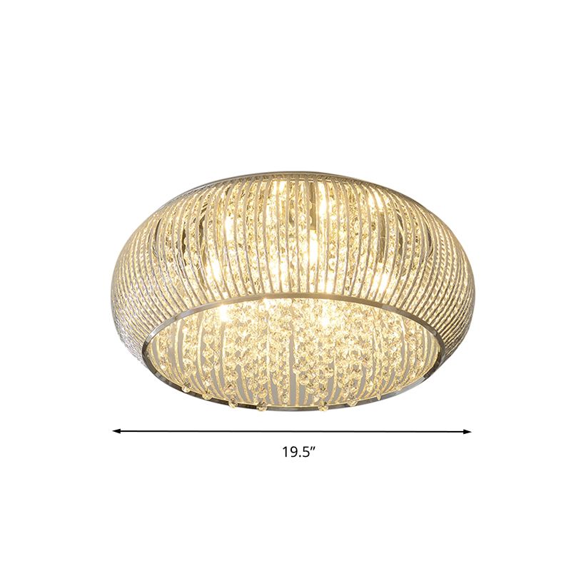 Minimalist Drum Crystal Beaded Flush Mount 8 Köpfe Deckenleuchte in Chrome