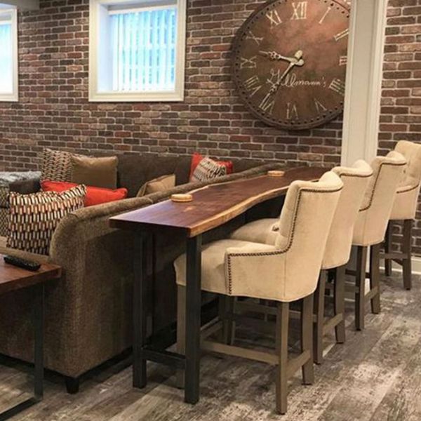 Brown Modern Style Table in Solid Wood and Metal Balcony Bar Table
