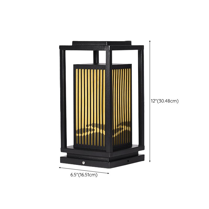 Rectangular Solar Pillar Lamp Modern Black Waterproof Light for Courtyard