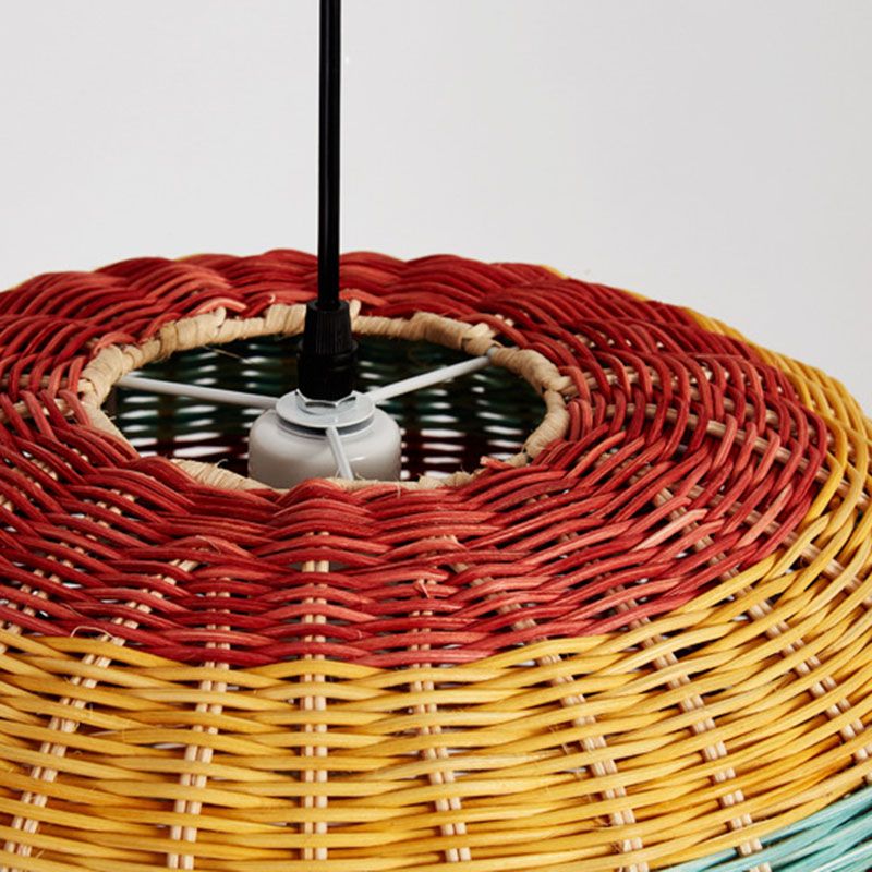 Hand-Woven Rattan Ceiling Suspension Lamp Asian 1 Head Multi-Colored Pendant Light Fixture
