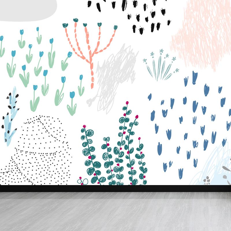 Pastel Plants Drawing Mural Decal Botanical Childrens Art Wall Decor for Nursery