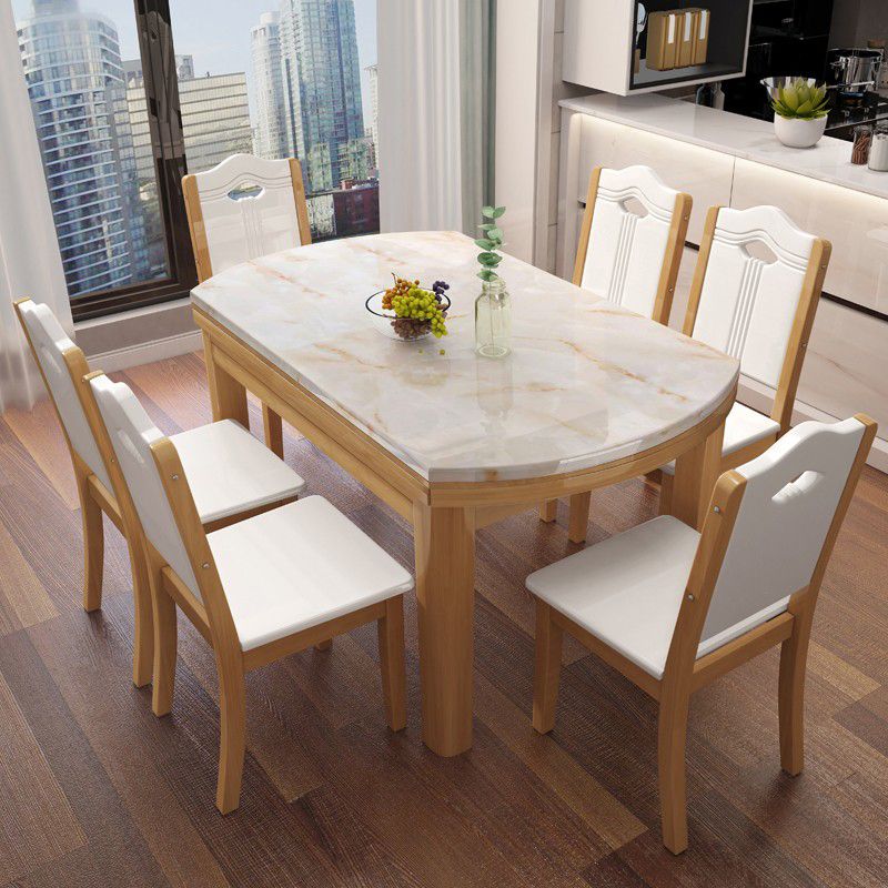 Simplicity Style Dining Site Table Rectangle Faux Marble Furniture with Drop-Leaf