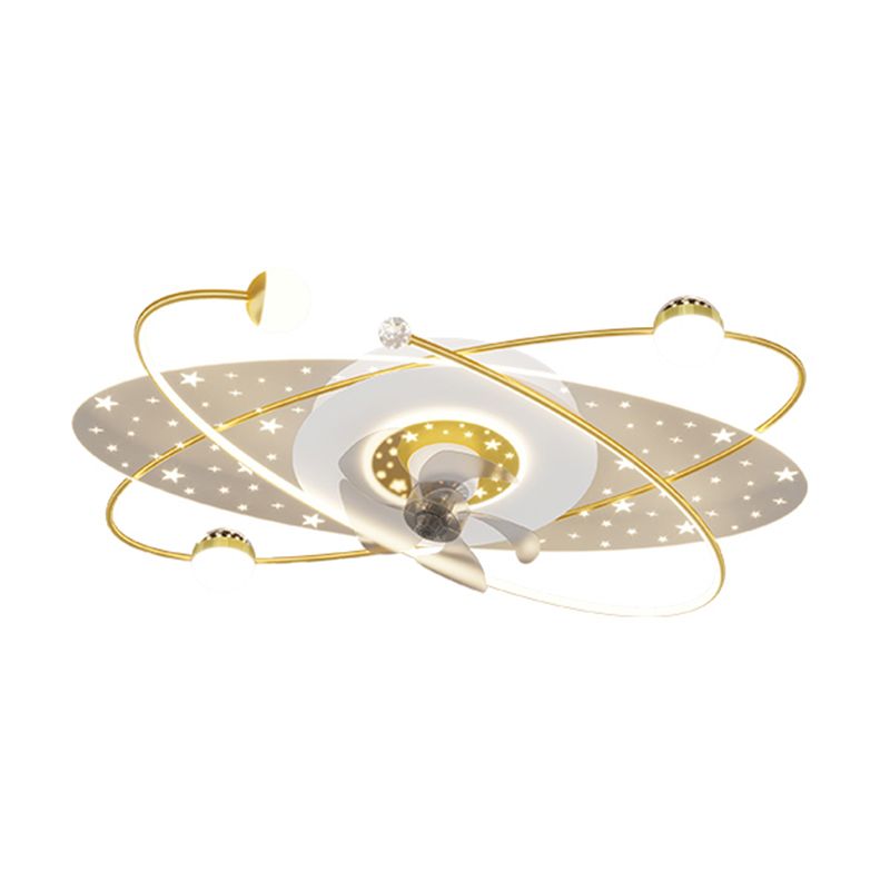 Modern LED Ceiling Fan Lamp Oval Metal Fan Lighting for Living Room