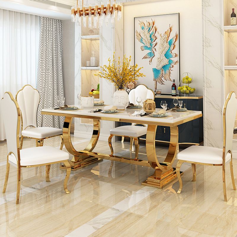 Glam Dining Faux Marble Table Dining Rectangle Table with Metal Base for Home Use