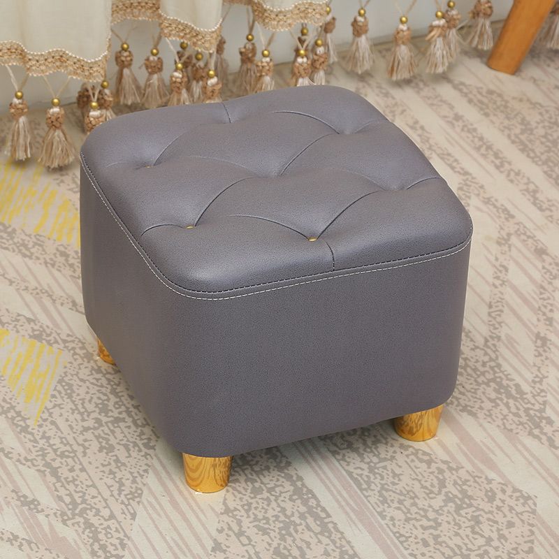 Modern Square Standard Stain Resistant Line Leather Pouf for Living Room