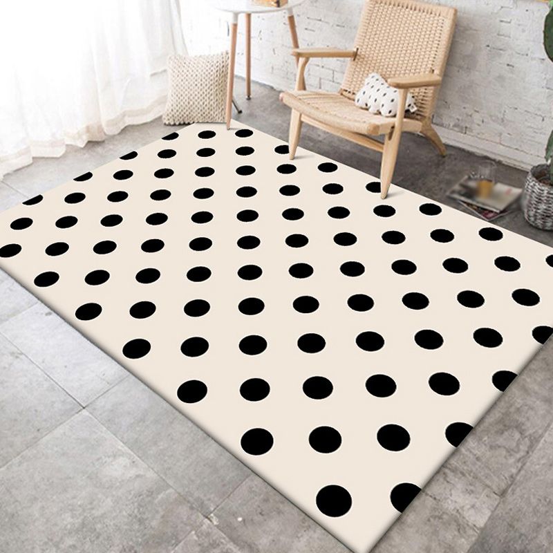 Moderner Wohnzimmer Teppich in Elfenbein Polka Punkte Druck Teppich Polyester Maschinenwaschbar Haustierfreundlicher Bereich Teppich