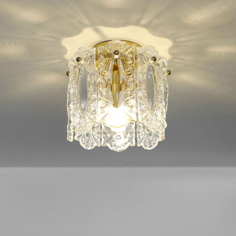 Gold Cylinder Ceiling Mounted Fixture Modern Style Glass Ceiling Light Fixture