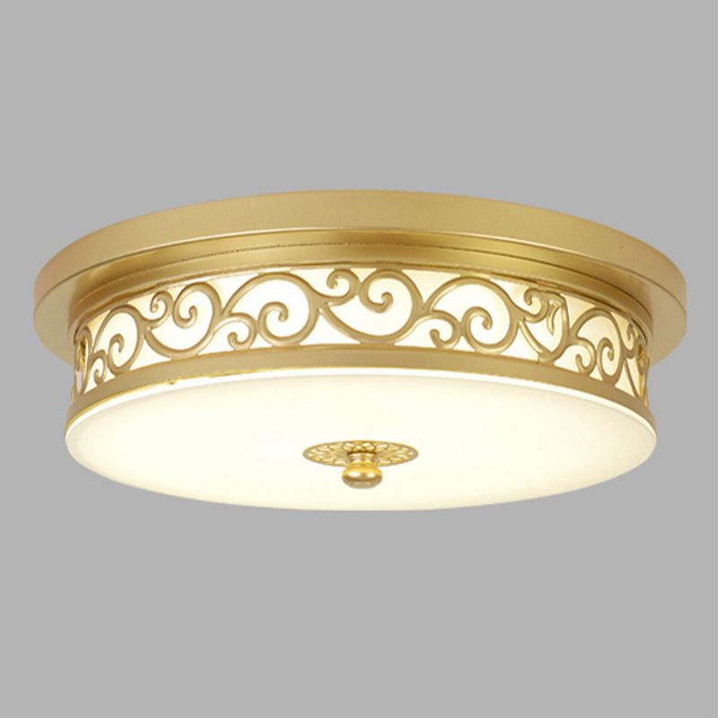 Drum Shaped LED Ceiling Lamp Traditional White Glass Flush Mount Lighting for Dining Room