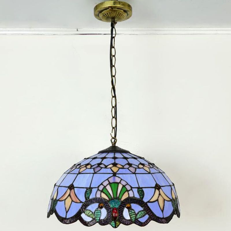 Bowl Pendant Light Tiffany-Style 1 Light Stained Glass Hanging Lamp for Dining Room