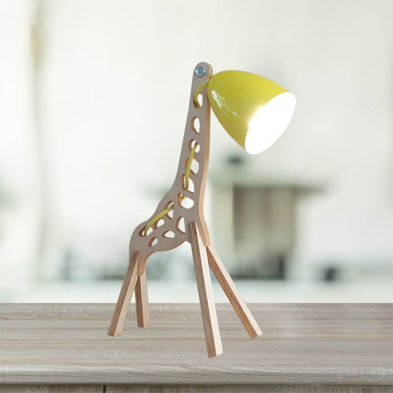 Cartoon Bell Night Light Metal 1 Lampada da tavolo da letto a 1 luci in blu/rosso/verde con base in legno giraffe in piedi