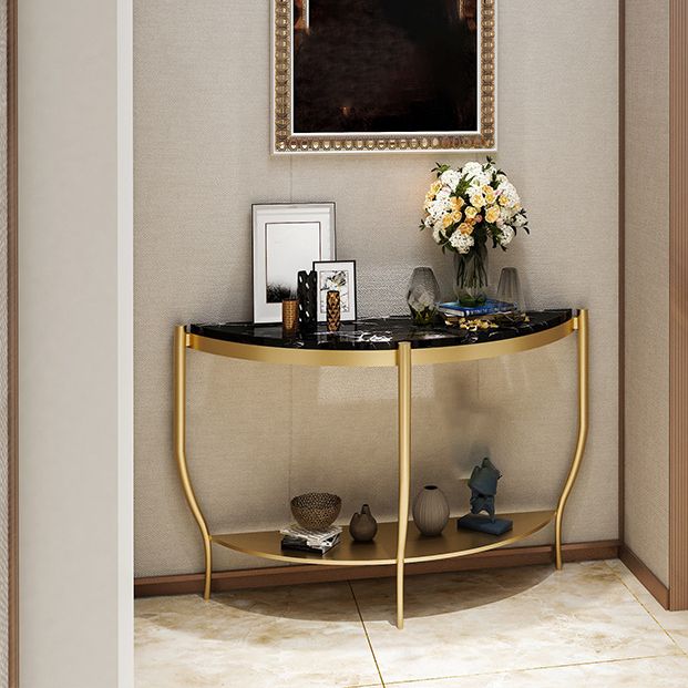Marble Half Moon Console Table 2-shelf 33.46" Tall Accent Table for Hall
