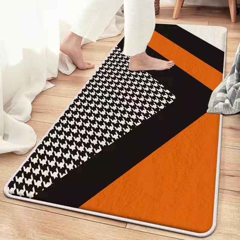 Orange Modern Area Carpet Color Block Polyester Area Rug Easy Care Non-Slip Rug for Bedroom