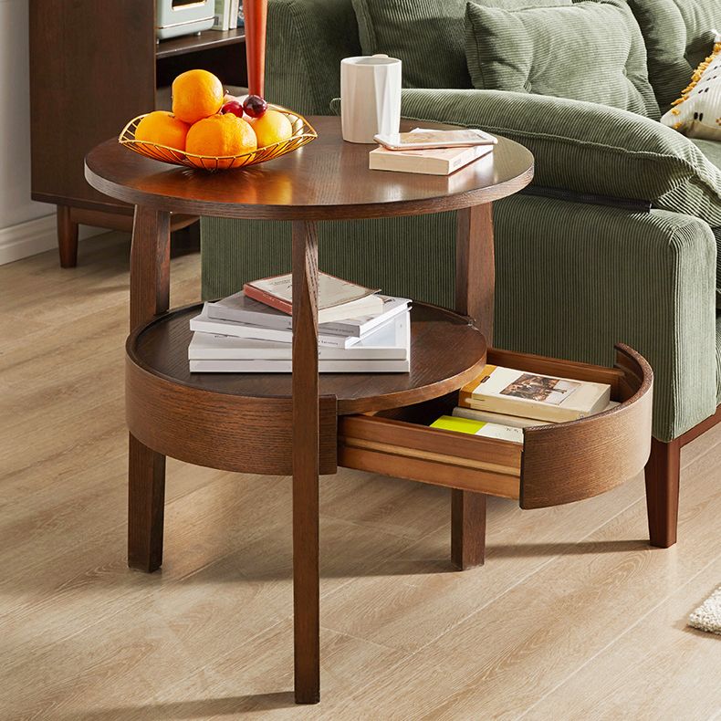 Solid Wood Side Table Modern Style Round Storage Patio Table