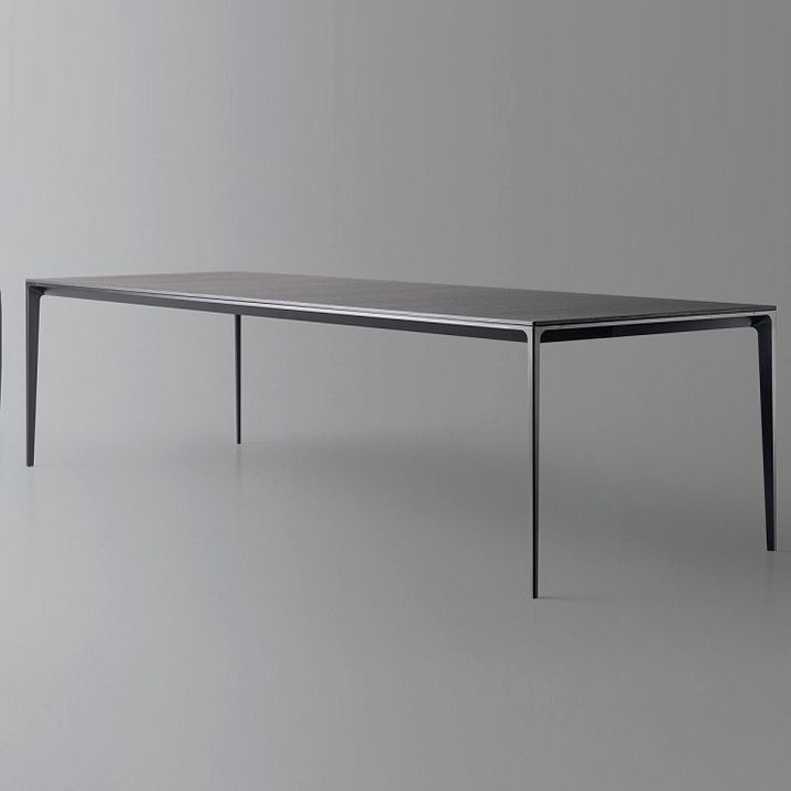 Sintered Stone Top Dining Table Rectangle Table in Grey with Metal Base and 4 Legs