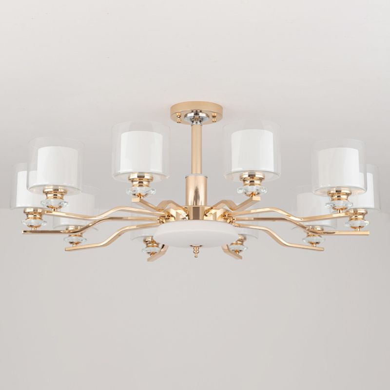 Clear and Frosted Glass Cup Chandelier Minimalist Suspension Lamp for Living Room
