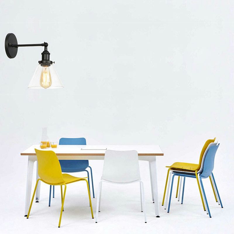 Industrial Style Vintage Wall Sconce with Transparent Glass Lampshade Single Bulb Wall Mount Lamp in Black