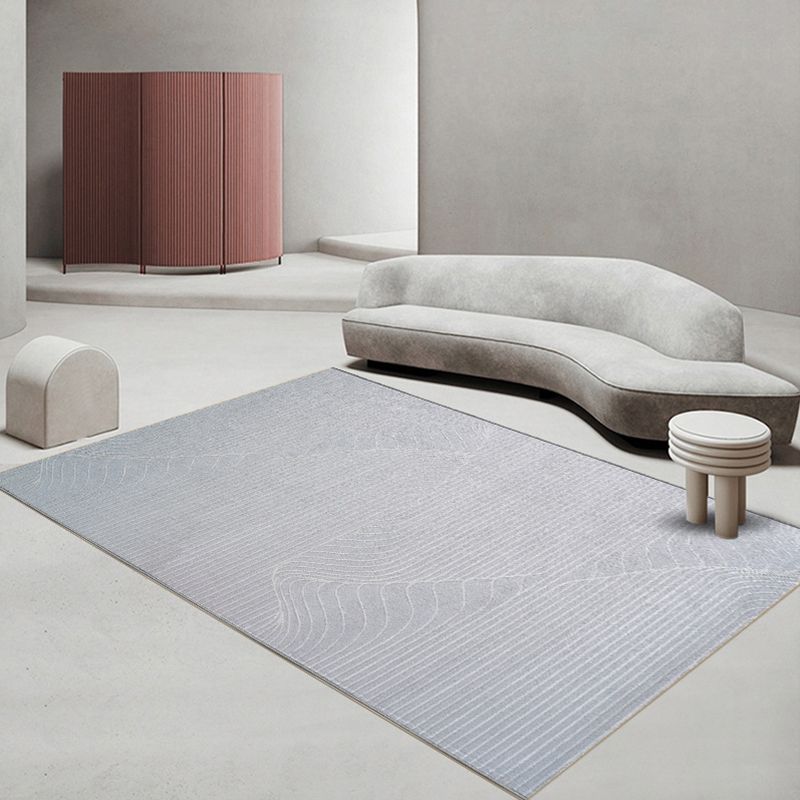 Grey Modern Rug Polyester Line Rug Washable Rug for Living Room
