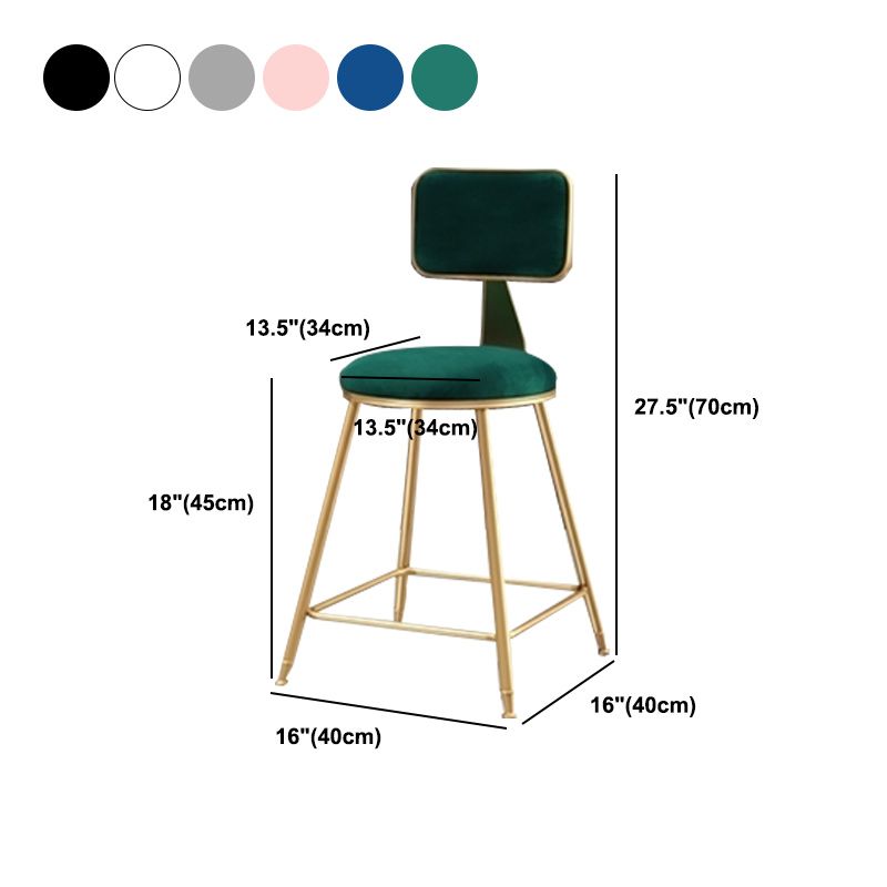 Nordic Armless Backrest Counter Stool Iron Cafe Bar Stool with  Pedal and Velvet Cushion