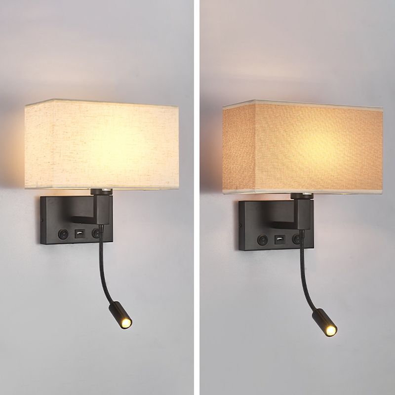 Iron and Fabric Wall Sconce Post Modern Wall Lighting Fixture in Black / Gold