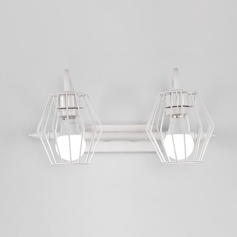 Metal Caged Wall Mounted Lamp Industrial 2/3 Lights Living Room Sconce Light in Black/White