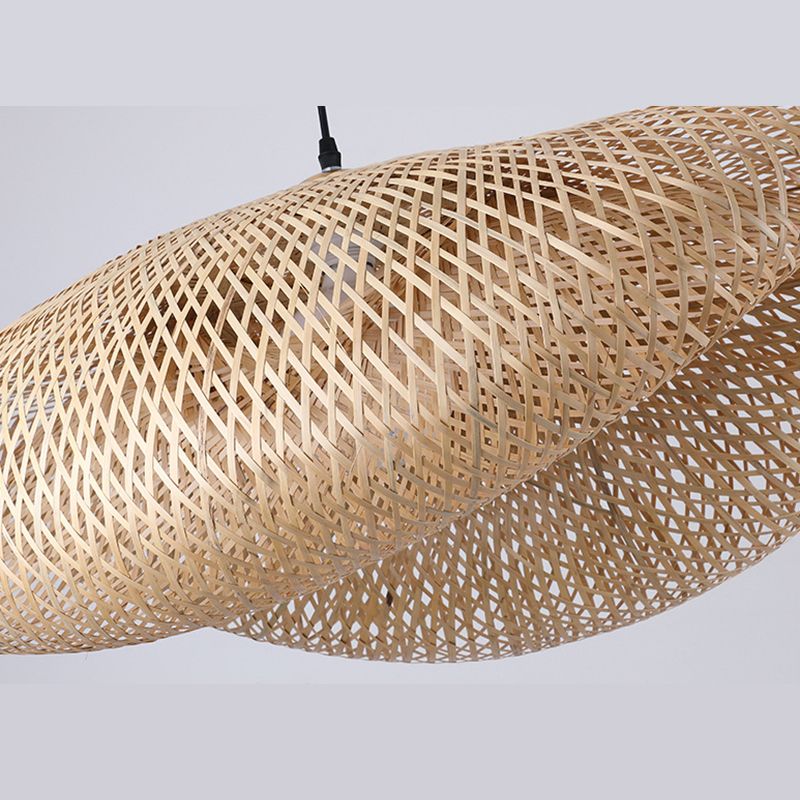 1-Light Pendant Lamp South-East Asia Style Hat Shape Bamboo Chandelier Kitchen Lamps