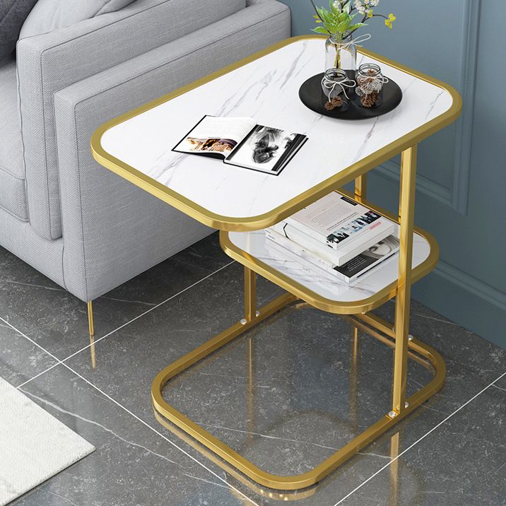 Modern Metal C Side Table Rectangular Top Side Table with Shelf